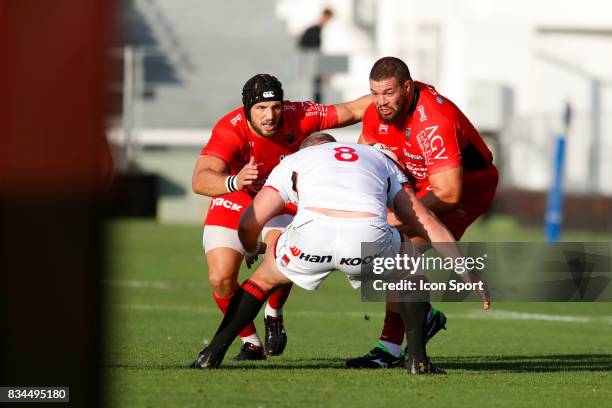 Jean Monribot and Marcel Van Der Merwe of Toulon during the pre-season match between Rc Toulon and Lyon OU at Felix Mayol Stadium on August 17, 2017...