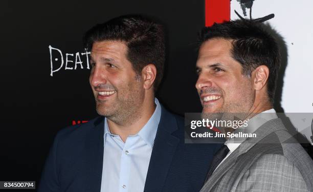 Screenwriters Charley Parlapanides and Vlas Parlapanides attend the "Death Note" New York premiere at AMC Loews Lincoln Square 13 theater on August...