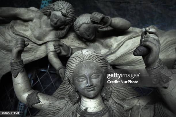 Bangladeshi artists preparing clay idol of Hindu deity Durga and God Biswakarma in Dhaka, Bangladesh on August 18 , 2017 for upcoming Hindu festival...