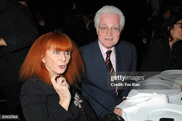 Sonia Rykiel and Lionel Jospin attend the Sonia Rykiel Paris Fashion Week Spring/Summer 09 at the Parc de St Cloud on October 01, 2008 in Paris,...