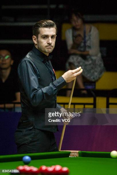 Mark Selby of England reacts during his second round match against Zhou Yuelong of China on day three of Evergrande 2017 World Snooker China Champion...