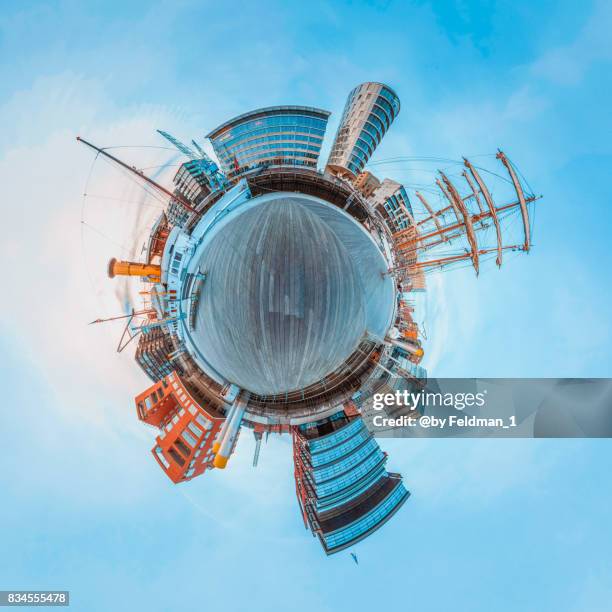 cityscape  hafencity, hamburg, germany - little planet effect stock pictures, royalty-free photos & images