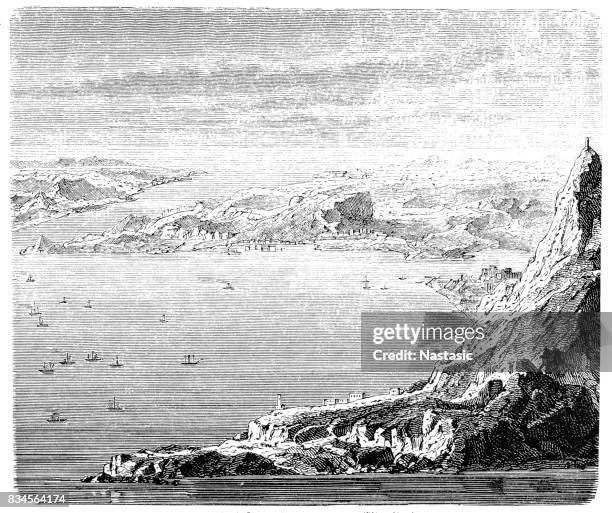 gibraltar and sea - gibraltar stock illustrations