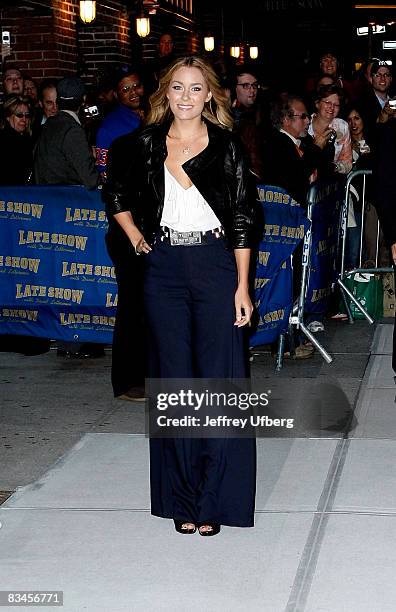 Actress Lauren Conrad visits "Late Show with David Letterman" at the Ed Sullivan Theater on October 27, 2008 in New York City.