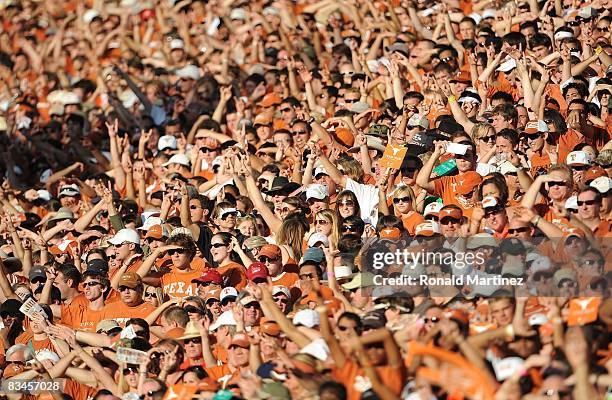 General view of fans at Darrell K Royal-Texas Memorial Stadium during a game between the Oklahoma State Cowboys and the Texas Longhorns on October...