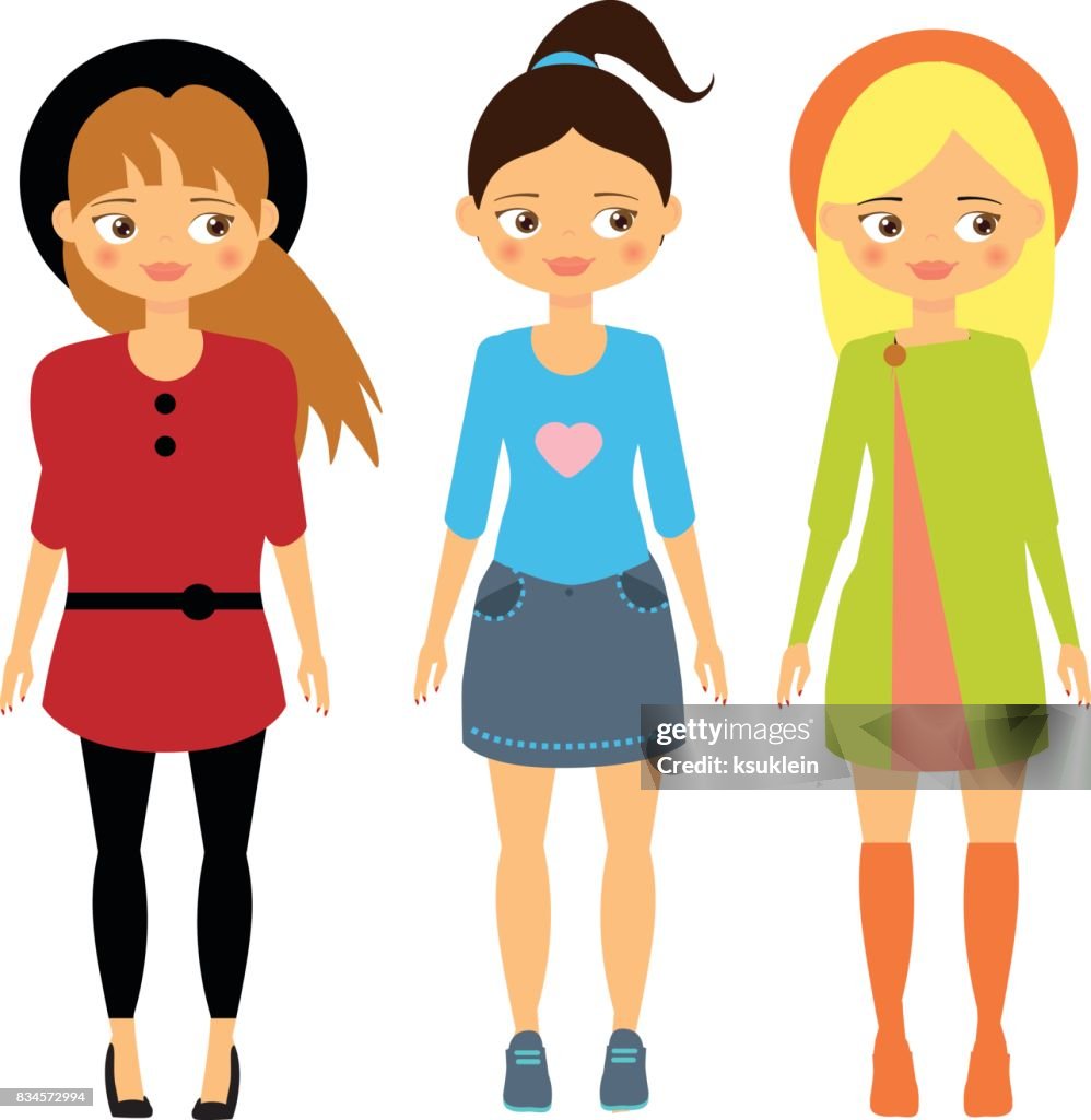 Moda De Niños Chicas De Hermosos Dibujos Animados En Moda Ropa Casual Ilustración de stock - Getty Images Moda De Niños Chicas De Hermosos Dibujos Animados En Moda Ropa Casual Ilustración de stock - Getty Images