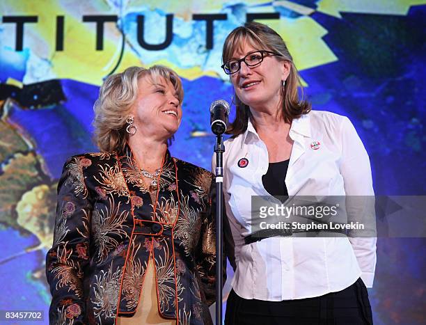 Sundance Institute Co-Chairs Pat Mitchell and Jeanne Donovan-Fisher speak during the 2008 Sundance Gala Fundraiser at Roseland Ballroom on October...