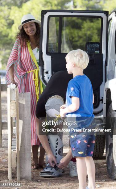 Boris Becker, Lilly Becker and theis son Amadeus Becker are seen on August 17, 2017 in Ibiza, Spain.