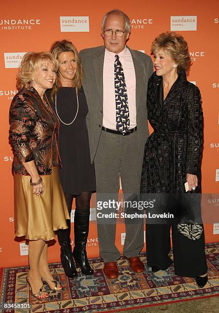 Sundance Institute Co-Chair Pat Mitchell, Jayni Chase, actor Chevy Chase and actress Jane Fonda attend the 2008 Sundance Gala Fundraiser at Roseland...
