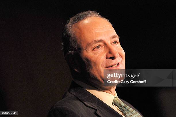 Sen. Charles E. Schumer addresses invited guests at the 38th Feminist Press "Women Write The World" gala at the Grand Hyatt on October 27, 2008 in...