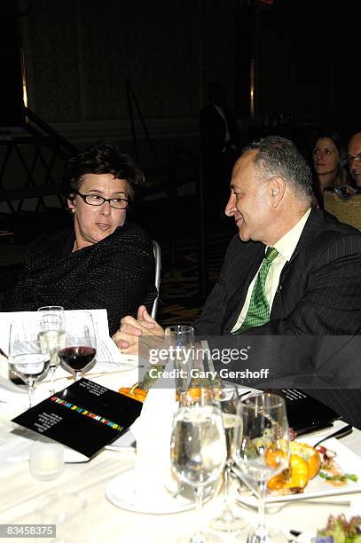 Sen. Charles E. Schumer addresses invited guests at the 38th Feminist Press "Women Write The World" gala at the Grand Hyatt on October 27, 2008 in...