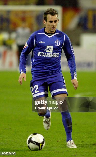 Luke Wilkshire of FC Dynamo Moscow in action during the Russian Football League Championship match between FC Dynamo Moscow and PFC CSKA Moscow at...