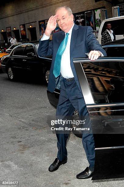 Television personality Bill O'Reilly visits the "Late Show with David Letterman" at the Ed Sullivan Theater on October 27, 2008 in New York City.