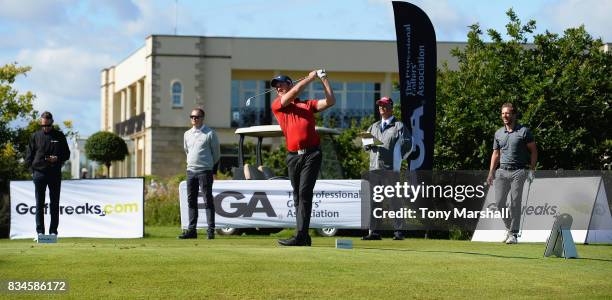 Robert Watson of The Shire London plays his first shot on the 1st tee during the Golfbreaks.com PGA Fourball Championship - Day 3 at Whittlebury Park...