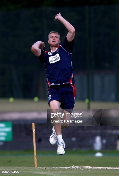 Lancashire's Andrew Flintoff practices bowling before the Second XI County Championship match at Alderley Edge, Cheshire.