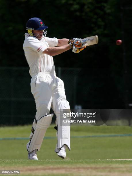 Lancashire's Andrew Flintoff hits out during the Second XI County Championship match at Alderley Edge, Cheshire.