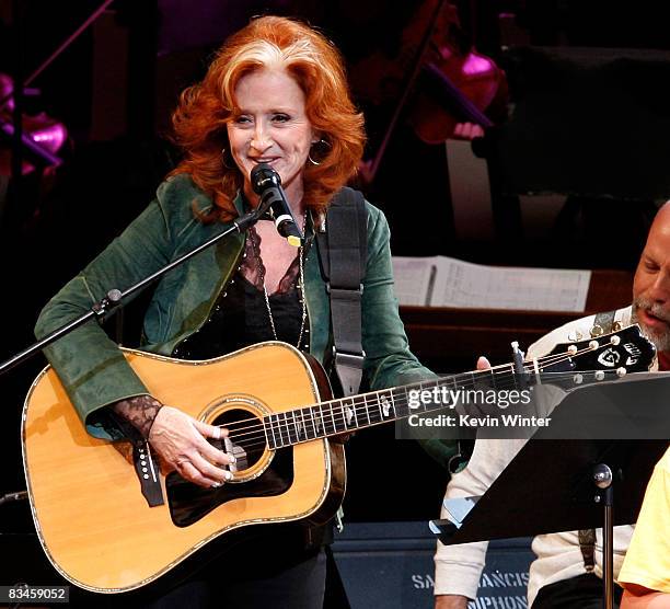 Musician Bonnie Raitt performs during the reading of "The World Of Nick Adams" to honor Paul Newman held at Davies Symphony Hall on October 27, 2008...