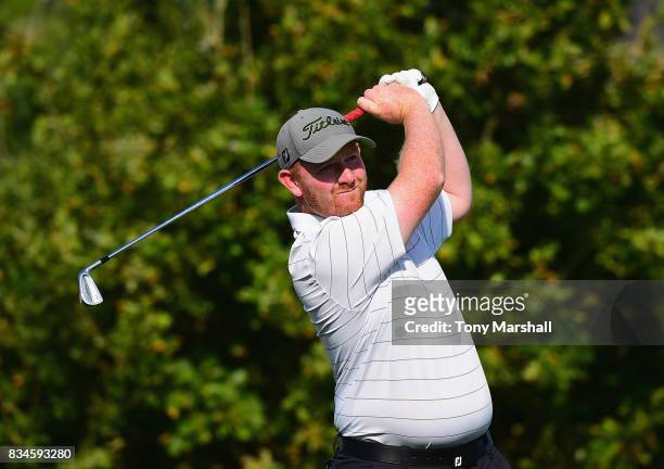 Mark Whelan of Castlewarden Golf & Country Club plays his first shot on the 1st tee during the Golfbreaks.com PGA Fourball Championship - Day 3 at...