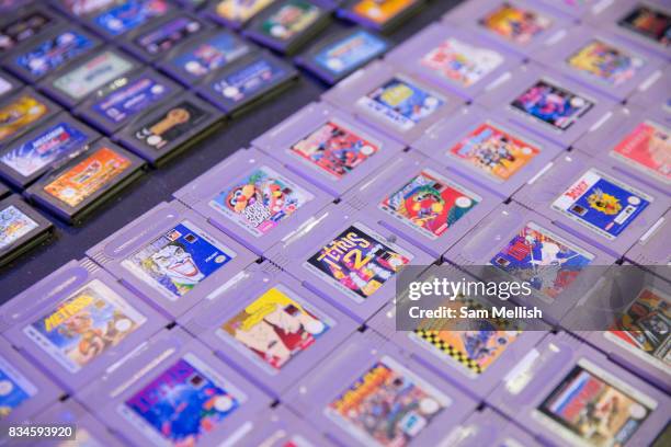 Console games cartridges at RAGE, Record Art Game Emporium, on 04th April 2017 in Dublin, Republic of Ireland. RAGE is an independent record shop,...