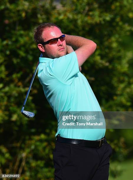 Philip Waugh of Brampton Golf Club plays his first shot on the 1st tee during the Golfbreaks.com PGA Fourball Championship - Day 3 at Whittlebury...