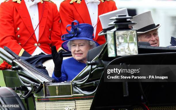 Great Britain's Queen Elizabeth II and the Duke of Edinburgh arrive at the final day at Ascot Racecourse, Berkshire.