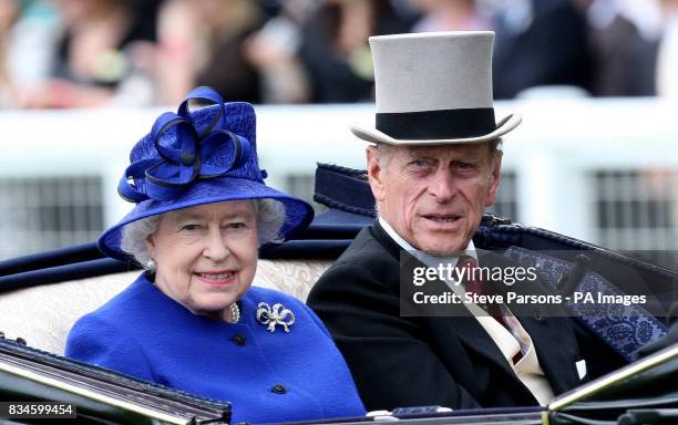 Great Britain's Queen Elizabeth II and the Duke of Edinburgh arrive at the final day at Ascot Racecourse, Berkshire.