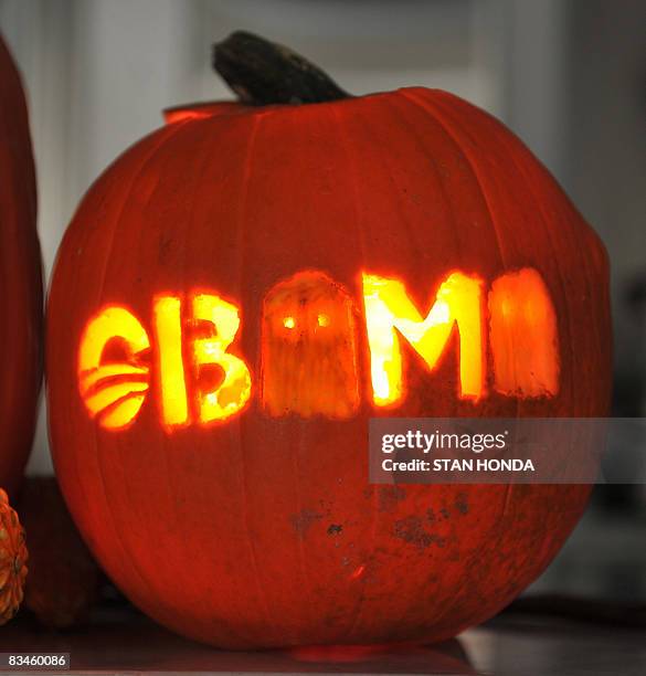 Halloween pumpkin carved by Renata Goncalo, Jazel Cuyan and Tomiko Cary with the help of stencils found on the web site "www.yeswecarve.com" October...