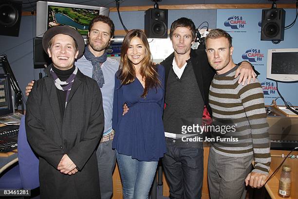 Mark Owen, Howard Donald, Jason Orange and Gary Barlow of Take That visit Lisa Snowdon and the morning show team on Capital Radio on October 28, 2008...