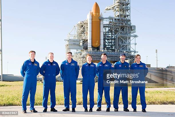 Space Shuttle Endeavour STS-126 crew members, Commander Christopher Ferguson, pilot Eric Boe, mission specialists Steve Bowen, Sandy Magnus, Shane...