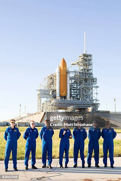 Space Shuttle Endeavour STS-126 crew members, Commander Christopher Ferguson, pilot Eric Boe, mission specialists Steve Bowen, Sandy Magnus, Shane...