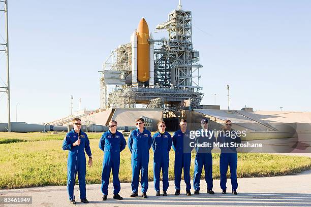 Space Shuttle Endeavour STS-126 crew members, Commander Christopher Ferguson, pilot Eric Boe, mission specialists Steve Bowen, Sandy Magnus, Shane...