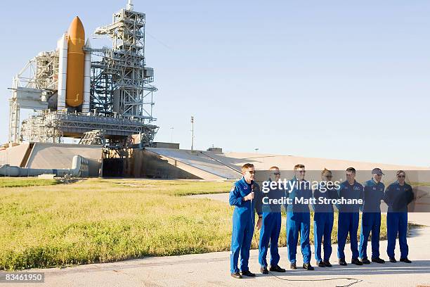 Space Shuttle Endeavour STS-126 crew members, Commander Christopher Ferguson, pilot Eric Boe, mission specialists Steve Bowen, Sandy Magnus, Shane...