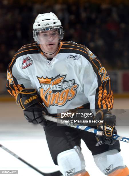 Jay Fehr of the Brandon Wheat Kings skates on the ice against the Kelowna Rockets on October 25, 2008 at Prospera Place in Kelowna, Canada.