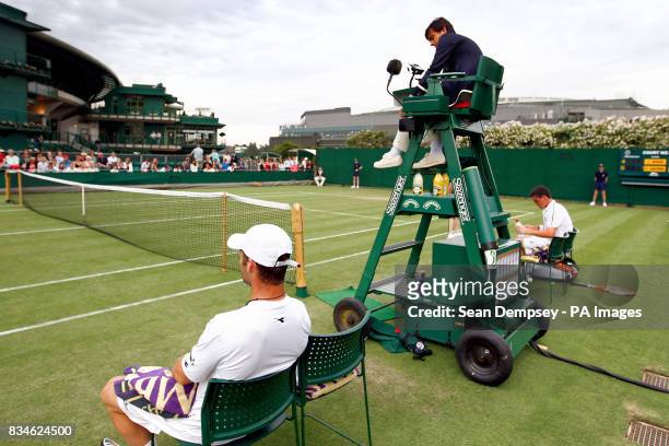 General view of Court 19 at Wimbledon during the match between Stefano Galvani and JamieBaker