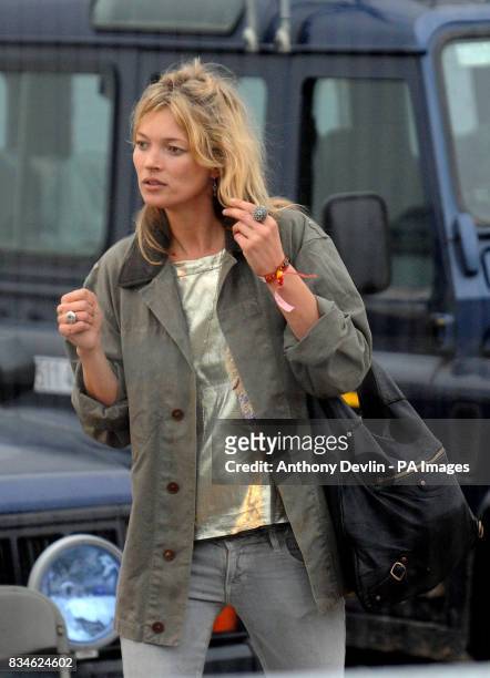 Kate Moss is seen backstage during day one of the Glastonbury Festival, Somerset.