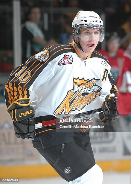 Brayden Schenn of the Brandon Wheat Kings skates on the ice against the Kelowna Rockets on October 25, 2008 at Prospera Place in Kelowna, Canada.