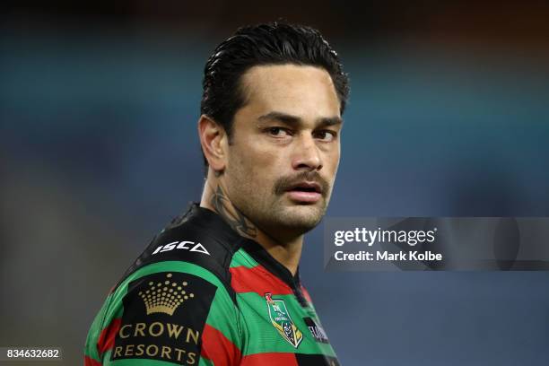 John Sutton of the Rabbitohs watches on during the round 24 NRL match between the South Sydney Rabbitohs and the New Zealand Warriors at ANZ Stadium...