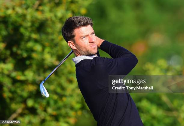 Carl Parker of Chadwell Springs Golf Club plays his first shot on the 1st tee during the Golfbreaks.com PGA Fourball Championship - Day 3 at...