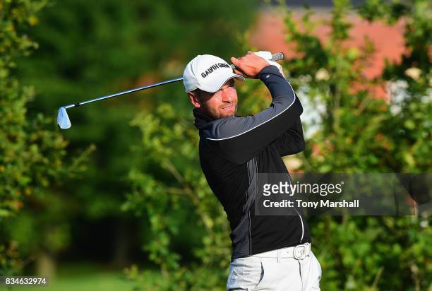 David Corsby of Fleetwood Golf Club plays his first shot on the 1st tee during the Golfbreaks.com PGA Fourball Championship - Day 3 at Whittlebury...
