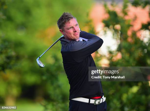 Craig Housden of Little Channels Golf Centre plays his first shot on the 1st tee during the Golfbreaks.com PGA Fourball Championship - Day 3 at...