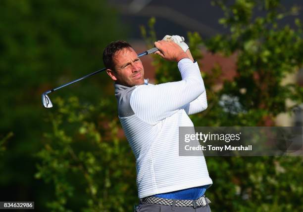 Max Brackley of Manston Golf Centre plays his first shot on the 1st tee during the Golfbreaks.com PGA Fourball Championship - Day 3 at Whittlebury...