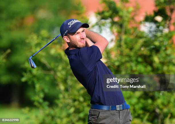 Shaun Collins of Hertfordshire Golf & Country Club plays his first shot on the 1st tee during the Golfbreaks.com PGA Fourball Championship - Day 3 at...