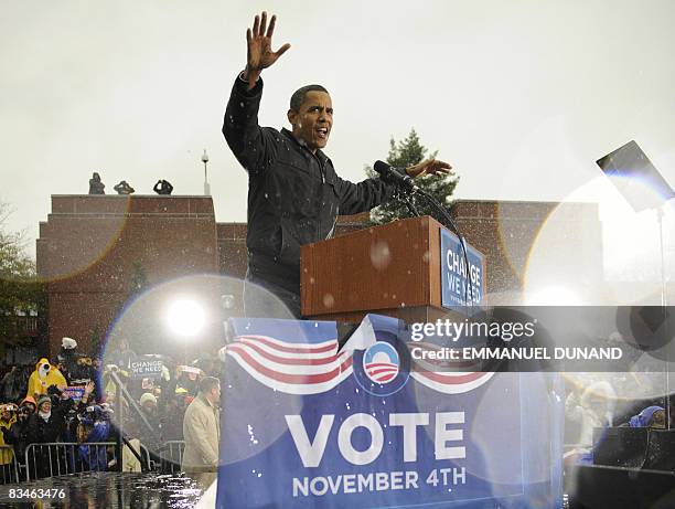 Democratic presidential candidate Illinois Senator Barack Obama greets supporters during a rally at Widener University in Chester, Pennsylvania,...