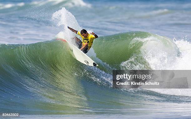 Wildcard surfer Marco Polo of Brazil surfs to win his opening Round heat of the Hang Loose Santa Catarina Pro, the tenth stop on the ASP World Tour...