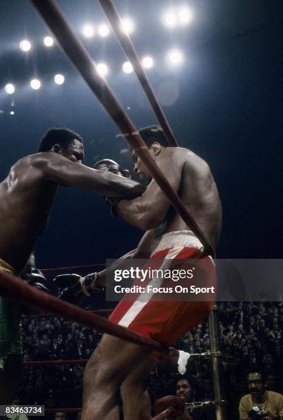 Muhammad Ali Ropes Muhammad Ali is pressed up against the ropes by Joe Frazier during ...
