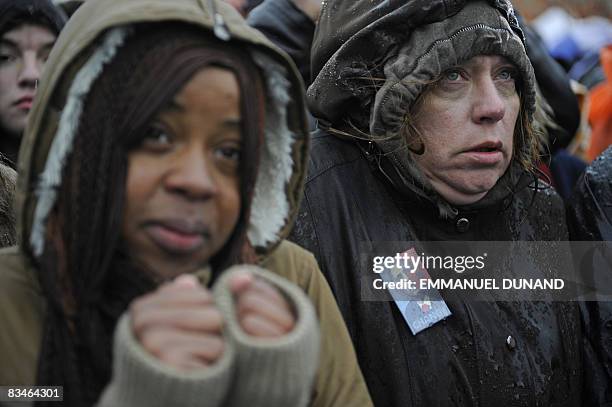 Democratic presidential candidate Illinois Senator Barack Obama supporters stand in the cold during a rally at Widener University in Chester,...