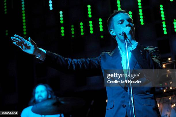 Brandon Flowers of the Killers performs at day two of the KROQ Almost Acoustic Christmas at Gibson Amphitheater on December 9, 2007 in Universal...