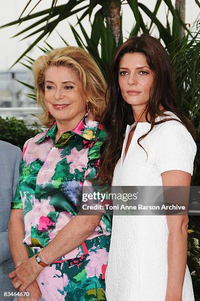Actresses Catherine Deneuve and Chiara Mastroianni attend the Un Conte de Noel photocall at the Palais des Festivals during the 61st Cannes...