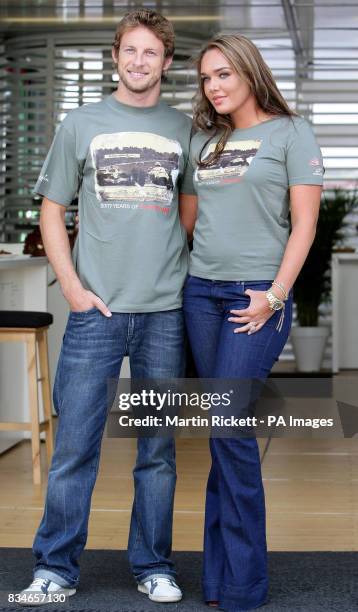 Jenson Button and Tamara Ecclestone, during a photocall for the Make a wish Foundation with a limited edition t-shirt that will be signed by the...