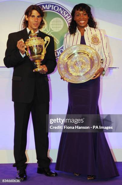 Rafael Nadal of Spain who beat Roger Federerto become a first time winner of the Men's Singles Wimbledon Tennis Championship with Venus Williams of...